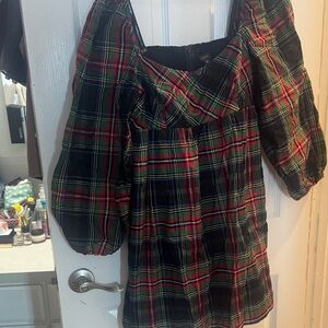 J. Crew Multicolor Plaid Off-Shoulder Dress